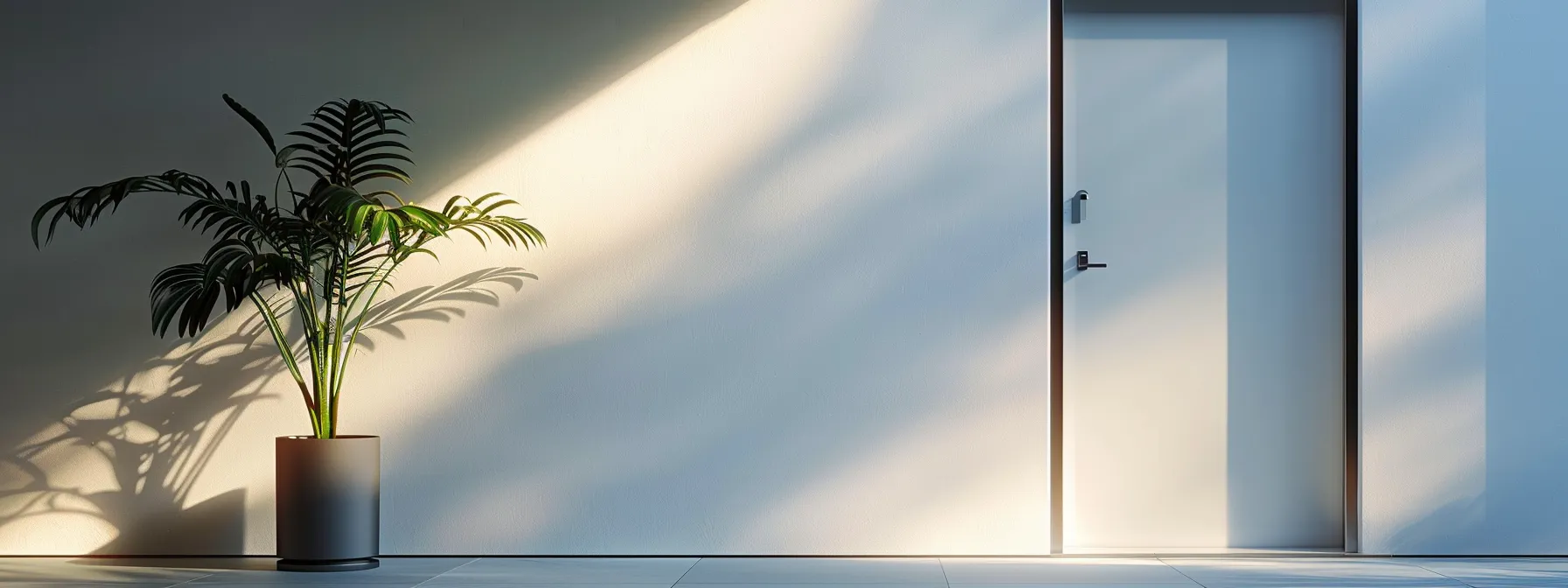 en una puerta minimalista y moderna, una cerradura inteligente con un diseño elegante y futurista se destaca como el nuevo estándar de seguridad en el hogar.