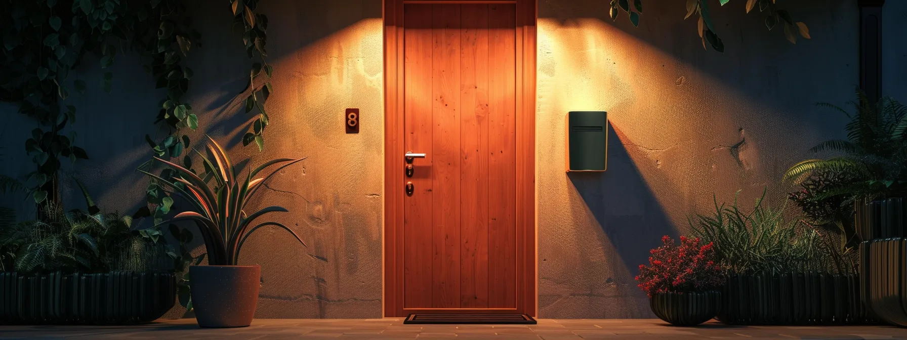 una puerta de entrada con una cerradura moderna y segura resaltando la tranquilidad y protección de un nuevo hogar.