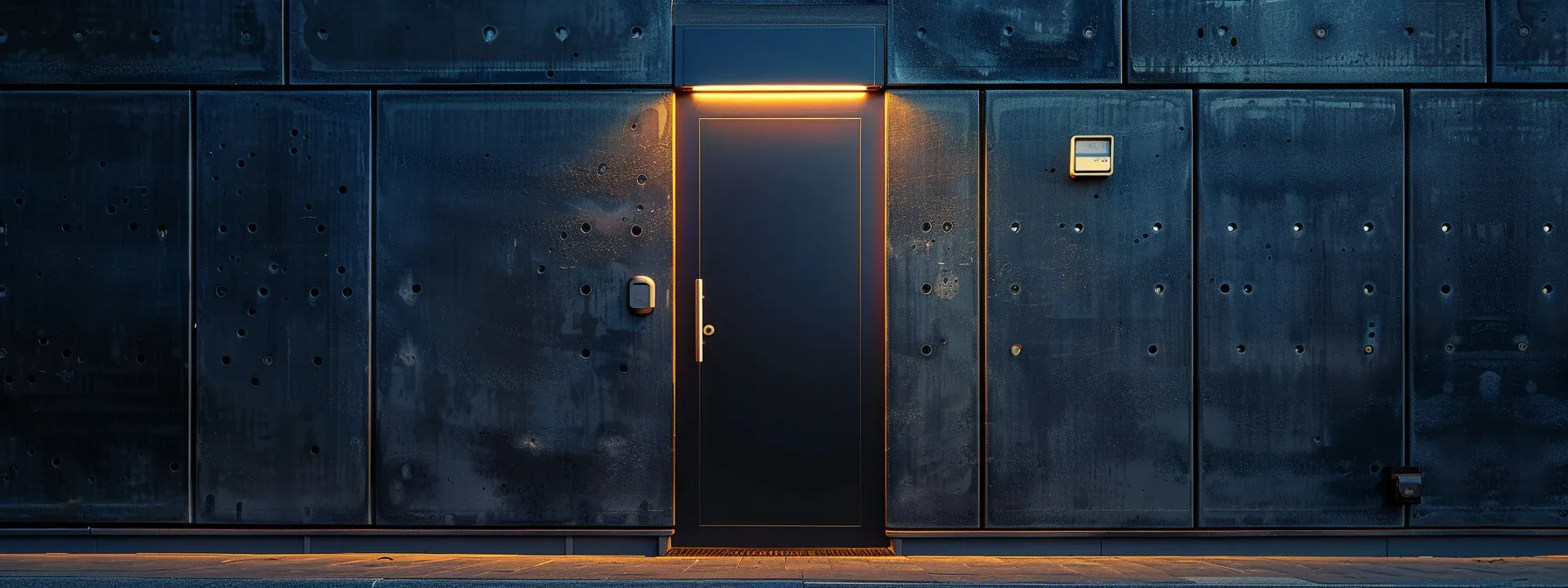 una puerta principal con una cerradura moderna y segura, destacando su tecnología avanzada y diseño elegante.