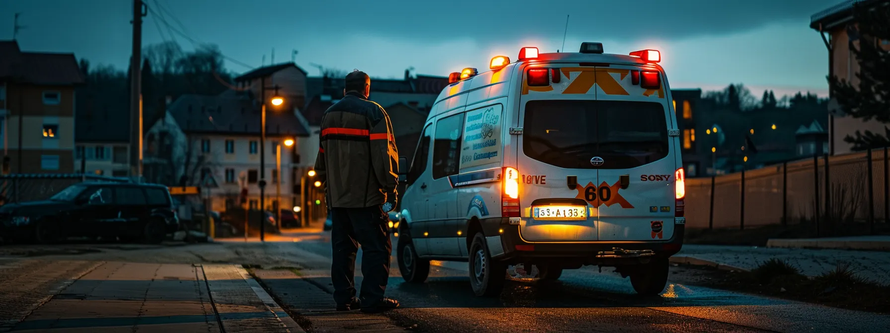 un cerrajero examinando una cerradura con urgencia en medio de la noche.