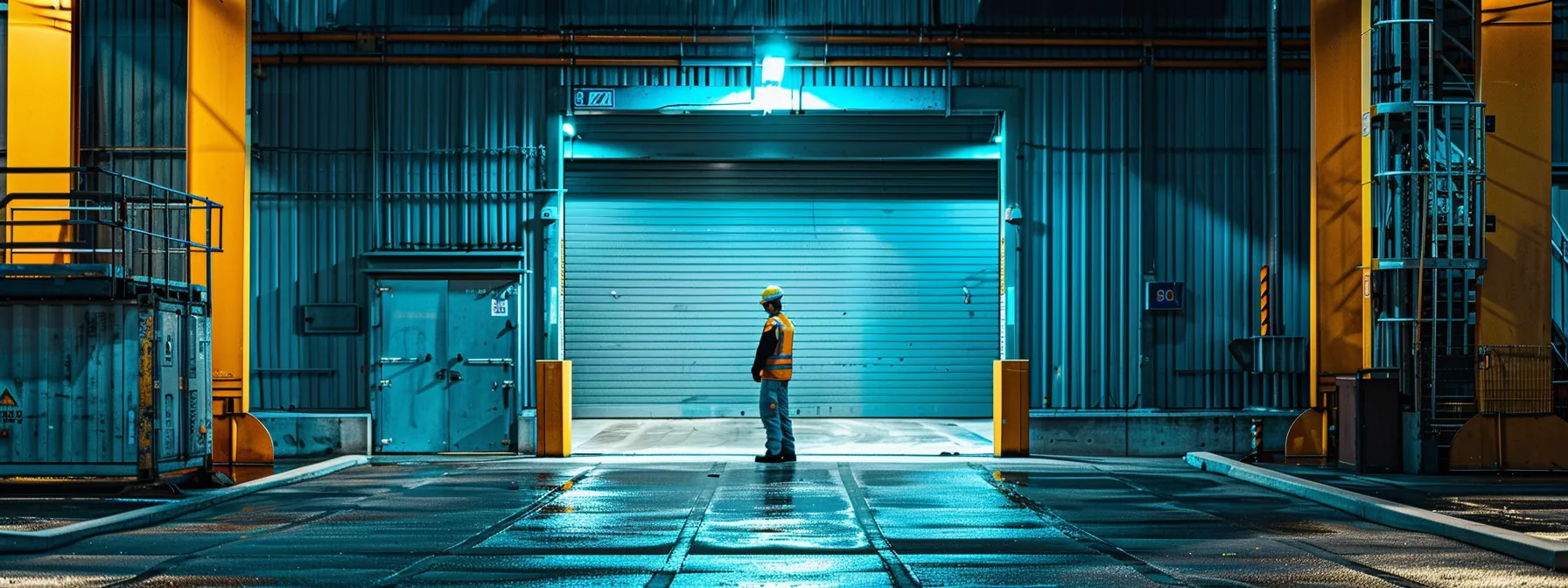 un cerrajero trabajando de noche en una puerta con una luz tenue de fondo, reflejando la urgencia y el costo adicional de los servicios nocturnos.