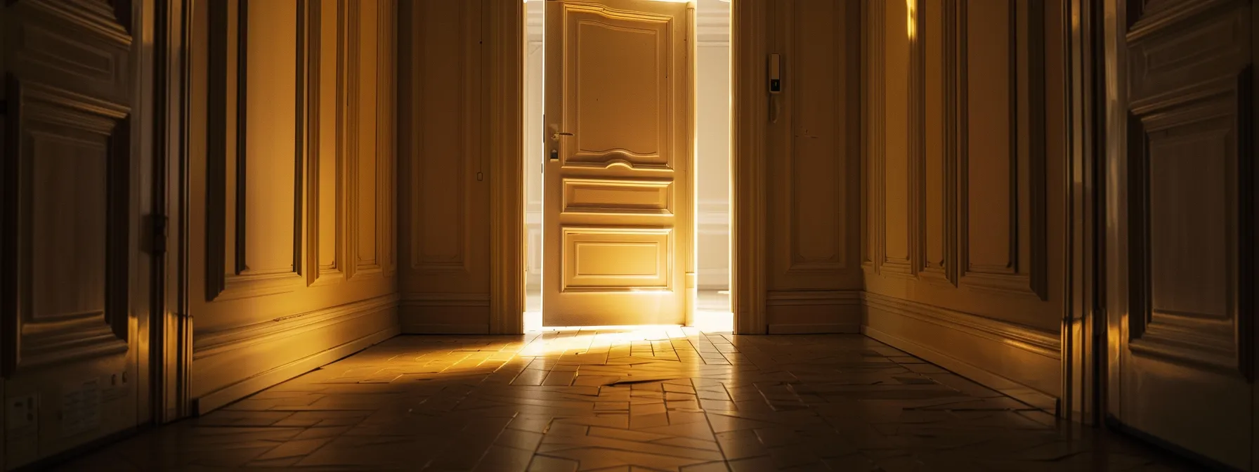 una cerradura inteligente brillante y moderna instalada en una puerta de entrada de una casa elegante y segura.